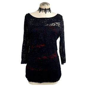 Vtg 90's Y2K Whimsigoth Vampire Gothic Lace Romantic Layered Long Sleeve Dress